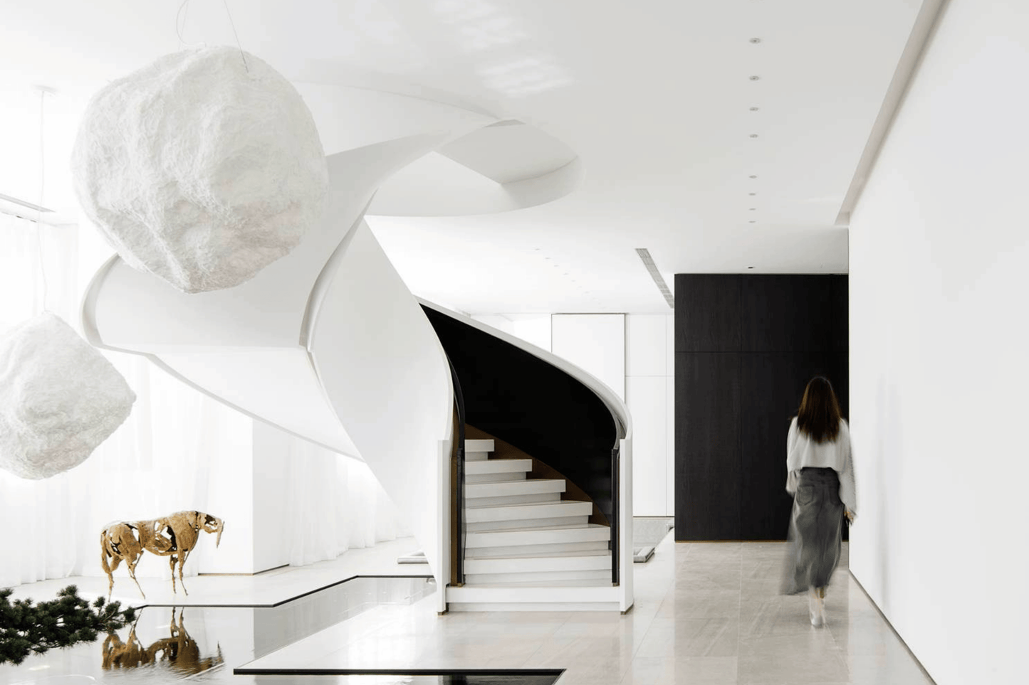 YHS Custom solid surface stone Spiral Staircase Light Luxury Fashion