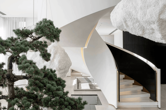 White Light Luxury Solid Surface Spiral Staircase for Grand Villas in acrylic solid surface for custom B2B project furniture