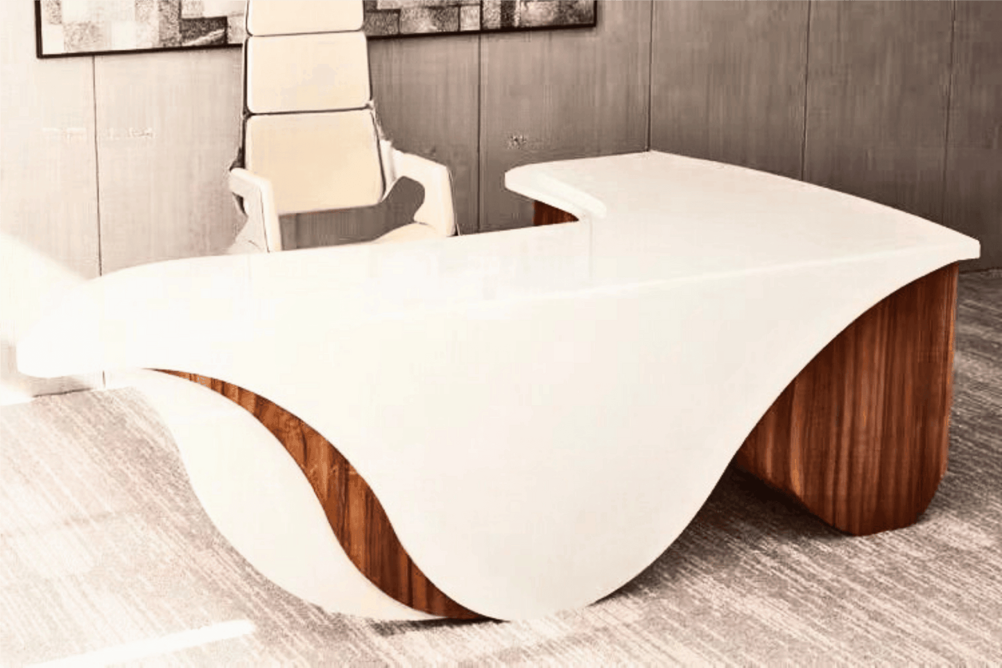 YHS Custom arc design manager desk White L-Shape Minimalist
