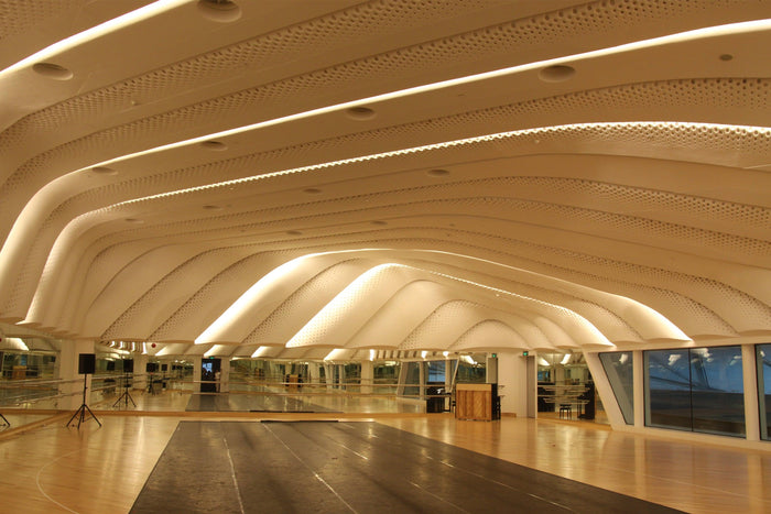 Custom Arc Solid Surface Ceiling Feature for Commercial Spaces in acrylic solid surface for custom B2B project furniture