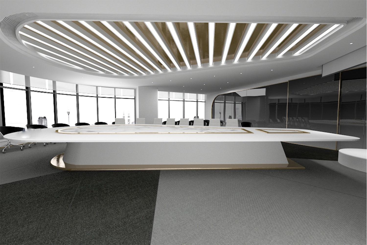 Oval White Solid Surface Conference Table for Large Offices in acrylic solid surface for custom B2B project furniture