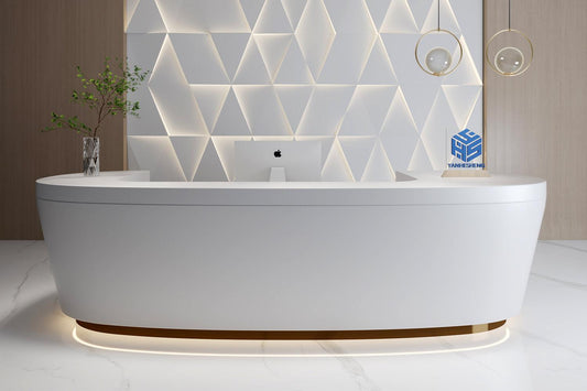 Modern salon solid surface stone reception desk with simple and stylish countertop 2 person reception desk