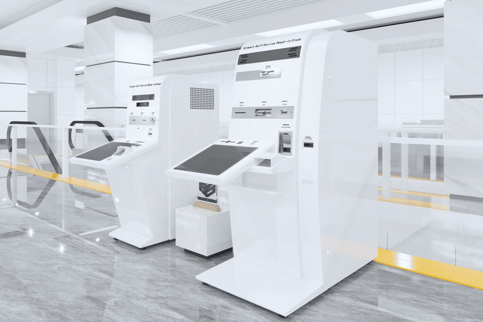 Airport self-service baggage drop counter housing