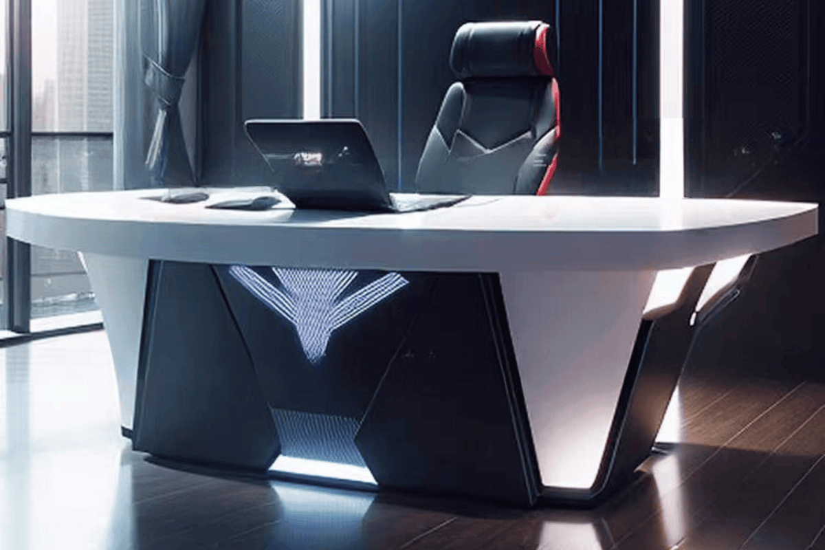 Black Technology Style Solid Surface Executive Desk in acrylic solid surface for custom B2B project furniture