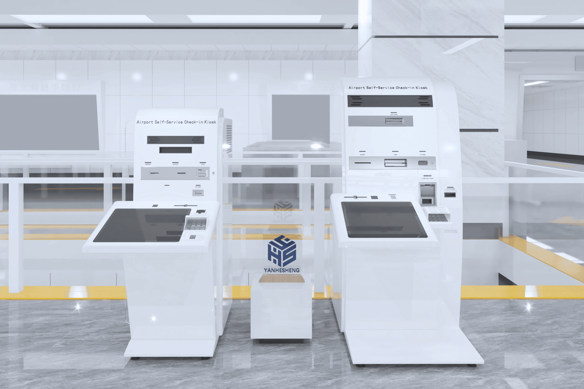 White Self-Service Airport Check-In Kiosk Housing in acrylic solid surface for custom B2B project furniture