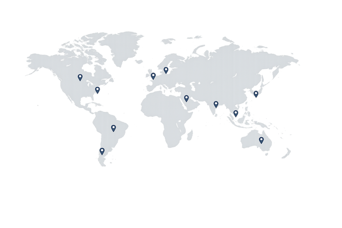 Illustrative world map representing international project reach
