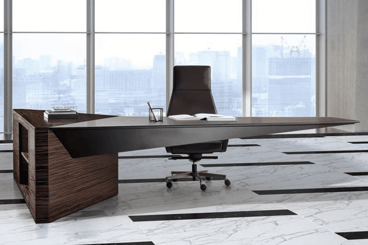 Floating Triangle Solid Surface Executive Desk for Design Offices in acrylic solid surface for custom B2B project furniture