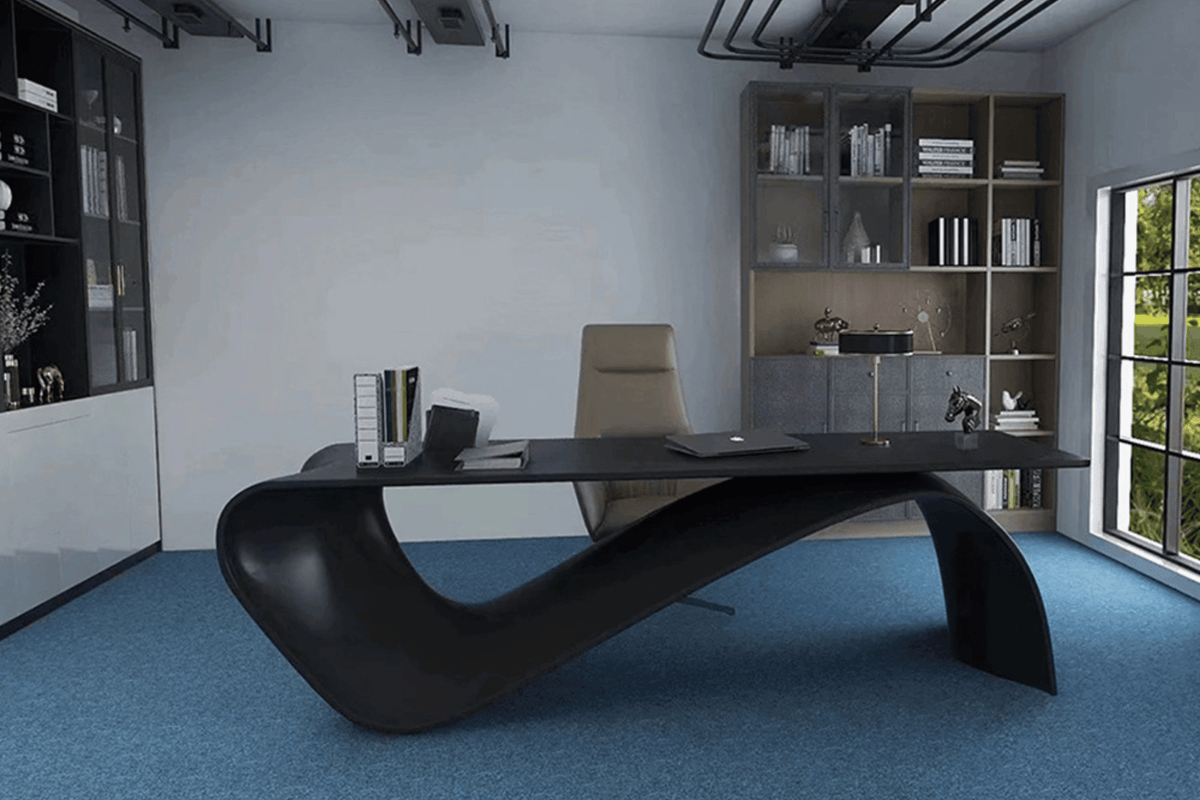 Black Shaped Solid Surface Manager Table for Executive Offices in acrylic solid surface for custom B2B project furniture
