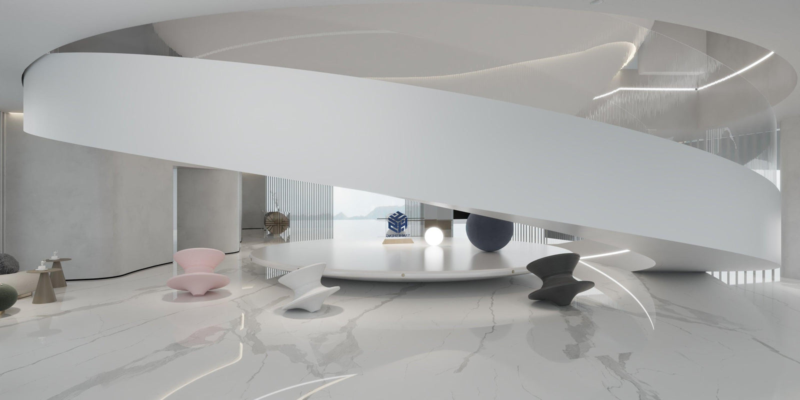 White Solid Surface Spiral Staircase for Luxury Interiors