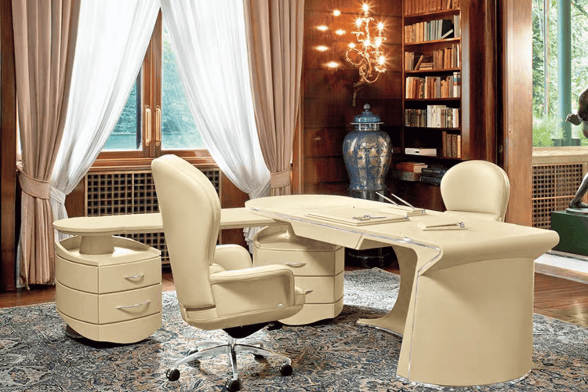 L-Shaped Solid Surface Executive Desk for High-End Offices in acrylic solid surface for custom B2B project furniture