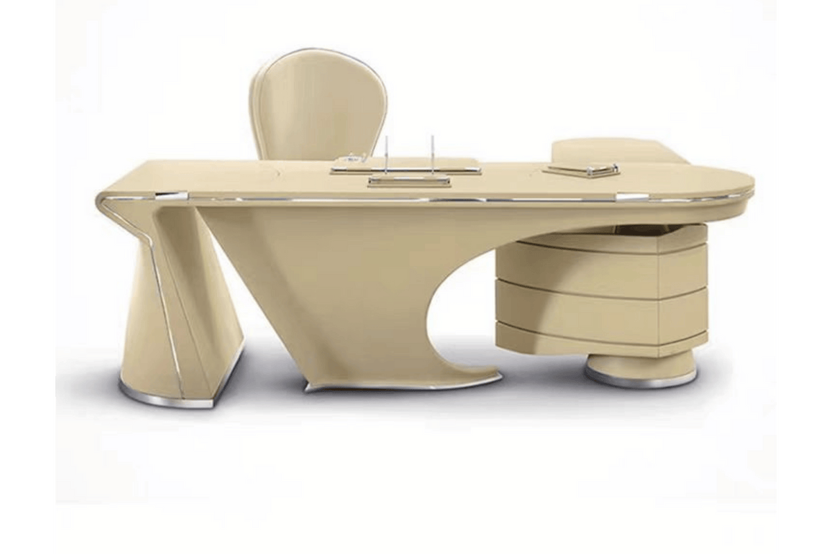 Side view of l-shaped solid surface executive desk for high-end offices with seamless acrylic solid surface finish