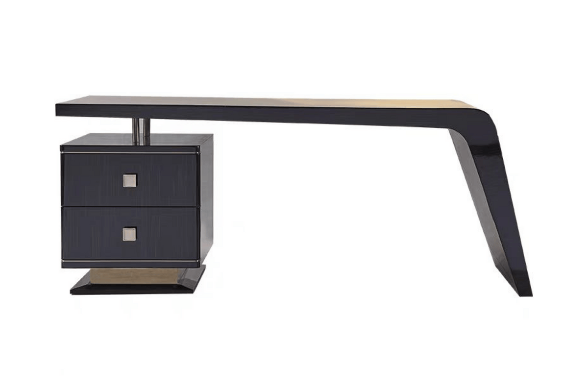 Side view of black creative solid surface manager desk for executive offices with seamless acrylic solid surface finish