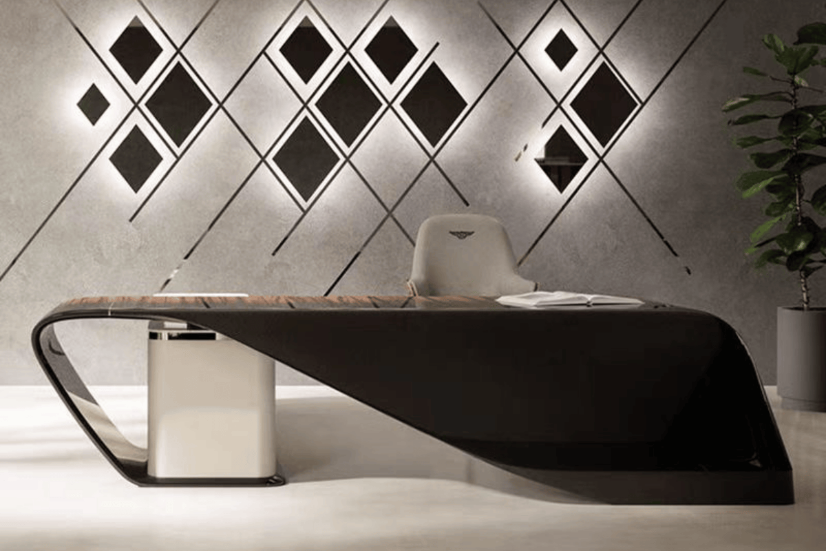 Black Light Luxury Solid Surface Manager Desk for Modern Offices in acrylic solid surface for custom B2B project furniture