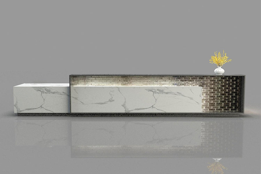 Marble Look Solid Surface Hotel Reception Desk in acrylic solid surface for custom B2B project furniture