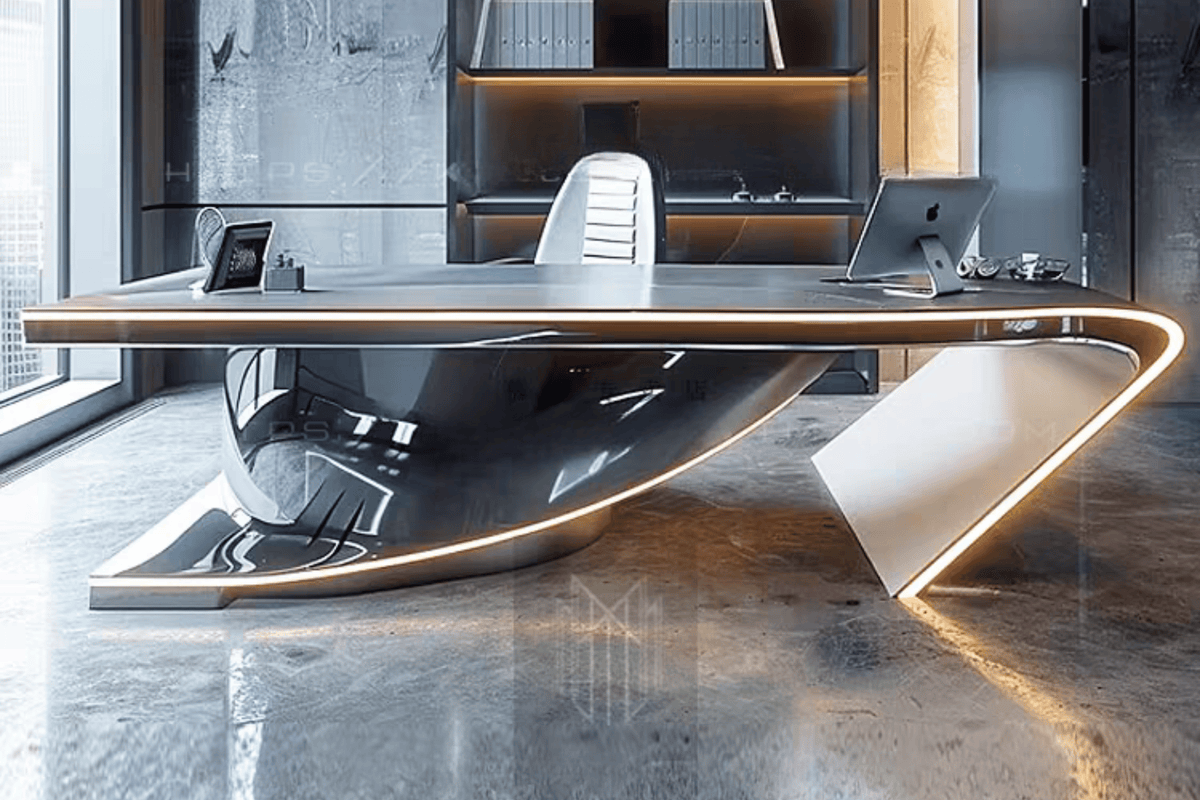Technology Style Solid Surface Executive Desk for Modern Offices in acrylic solid surface for custom B2B project furniture