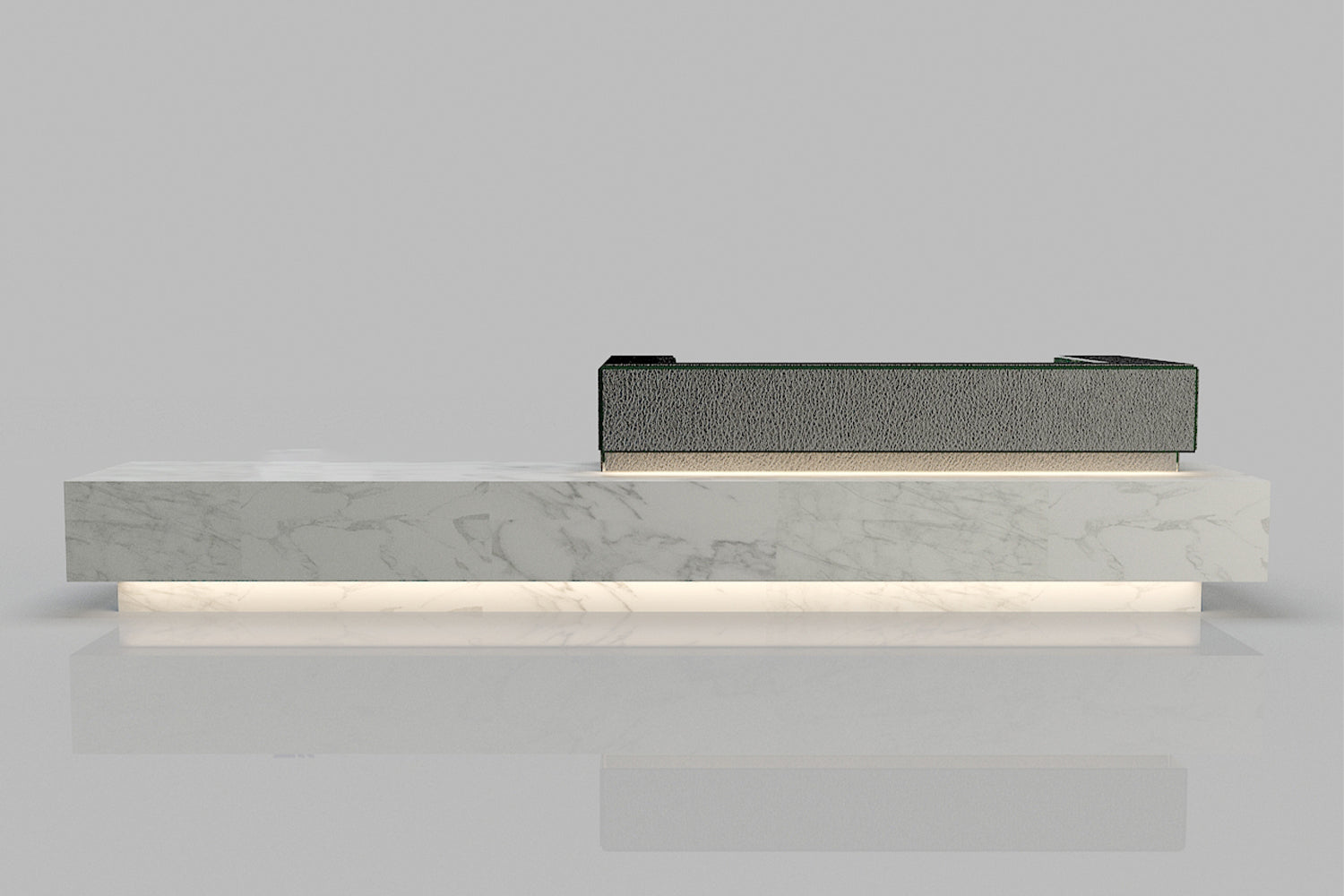 Gray Marble Solid Surface Reception Desk for Commercial Interiors in acrylic solid surface for custom B2B project furniture