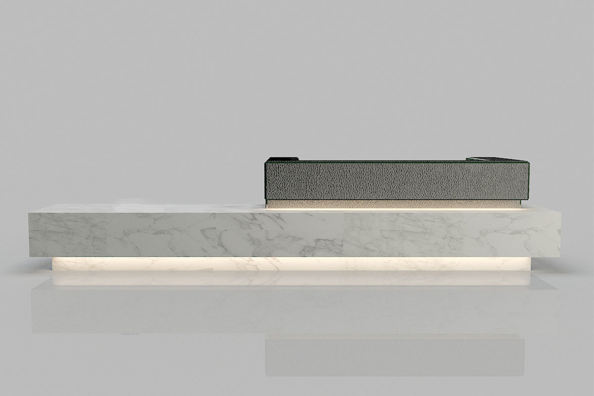 Gray Marble Solid Surface Reception Desk for Commercial Interiors in acrylic solid surface for custom B2B project furniture