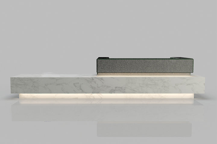 Gray Marble Solid Surface Reception Desk for Commercial Interiors in acrylic solid surface for custom B2B project furniture
