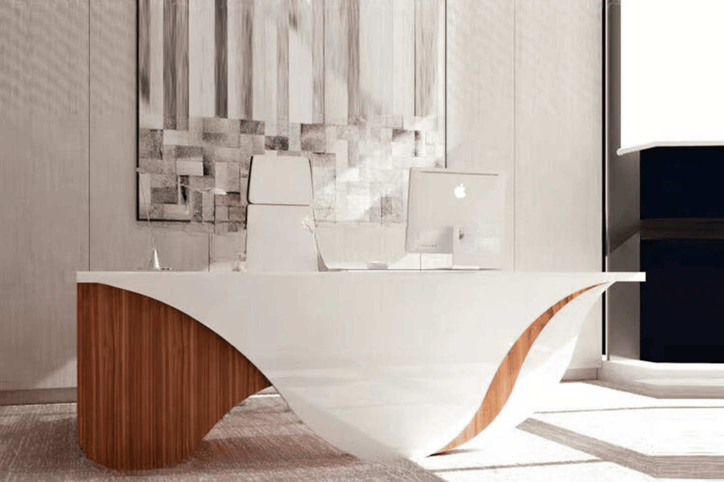 YHS Custom arc design manager desk White L-Shape Minimalist