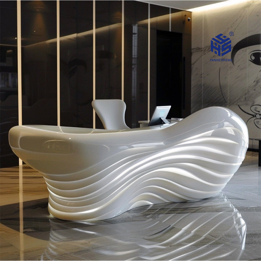 White Design Sense Solid Surface Executive Desk for Office Projects in acrylic solid surface for custom B2B project furniture