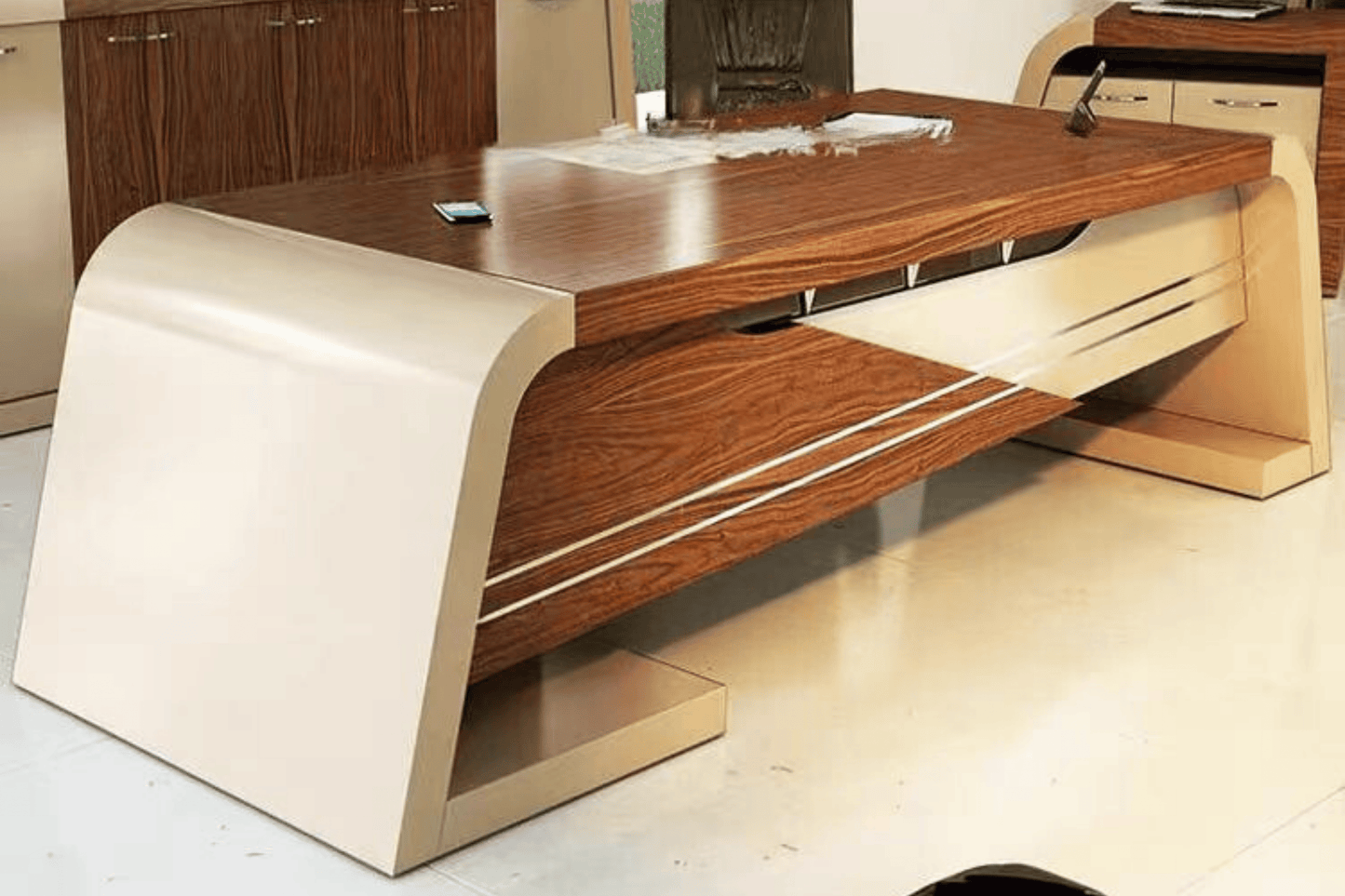 YHS Custom solid surface stone manager desk Curved Light Luxury Desk
