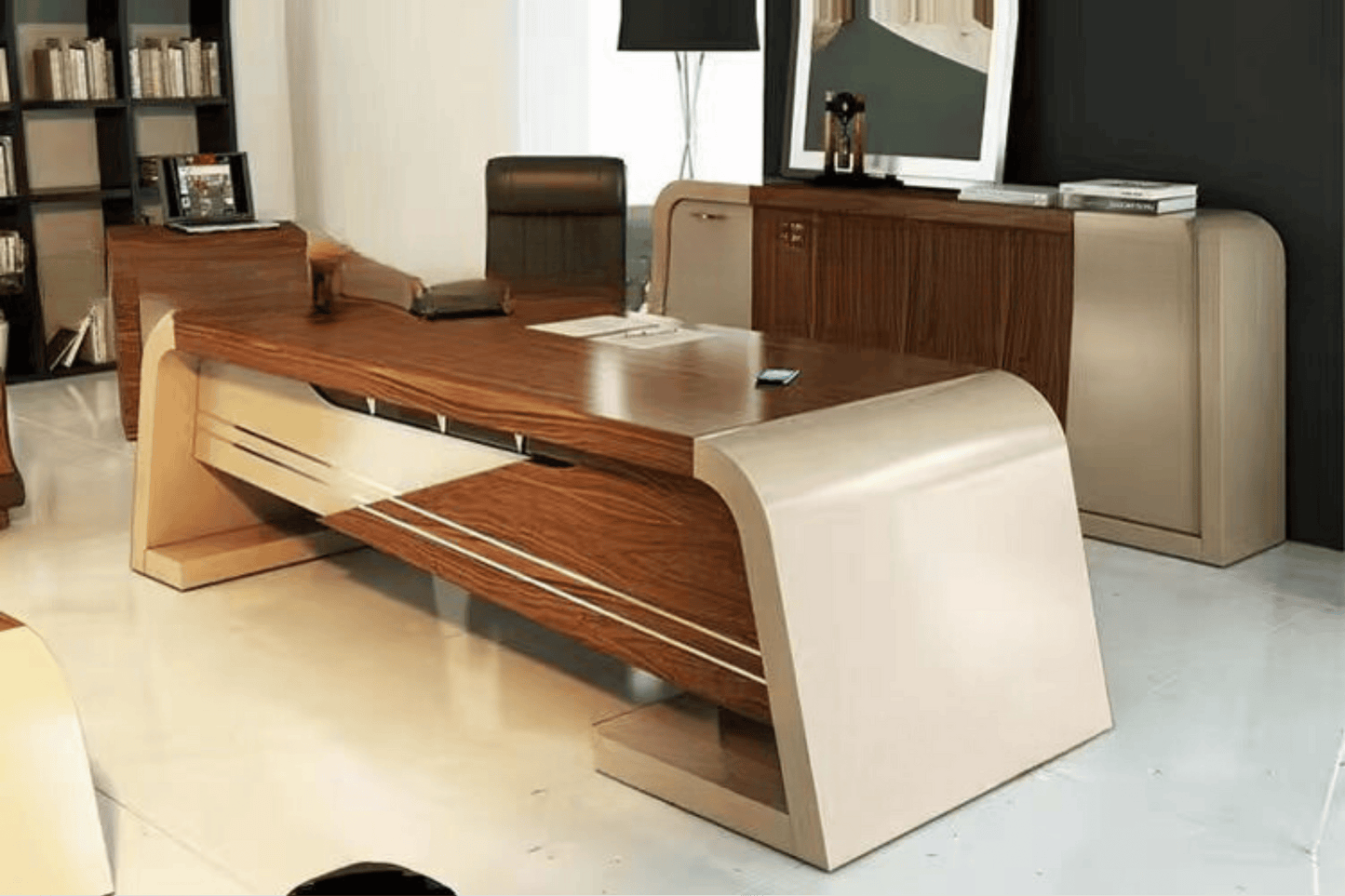 YHS Custom solid surface stone manager desk Curved Light Luxury Desk