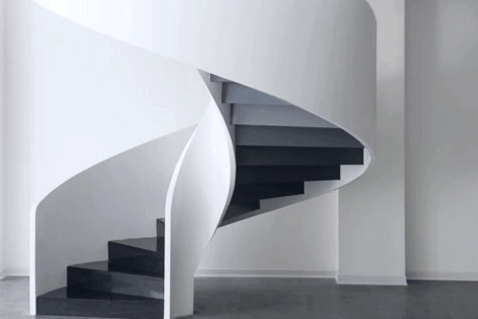 Minimalist Black and White Solid Surface Spiral Staircase in acrylic solid surface for custom B2B project furniture