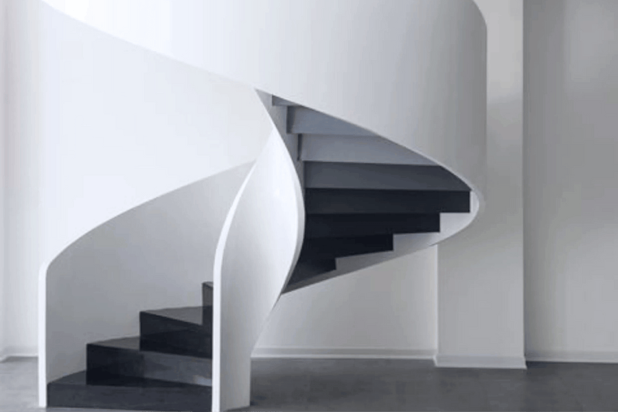 Minimalist Black and White Solid Surface Spiral Staircase