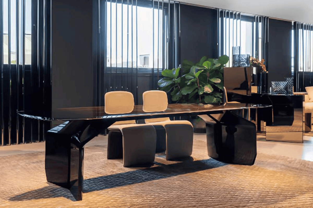 Black 2-Meter Solid Surface Manager Desk for Executive Rooms in acrylic solid surface for custom B2B project furniture