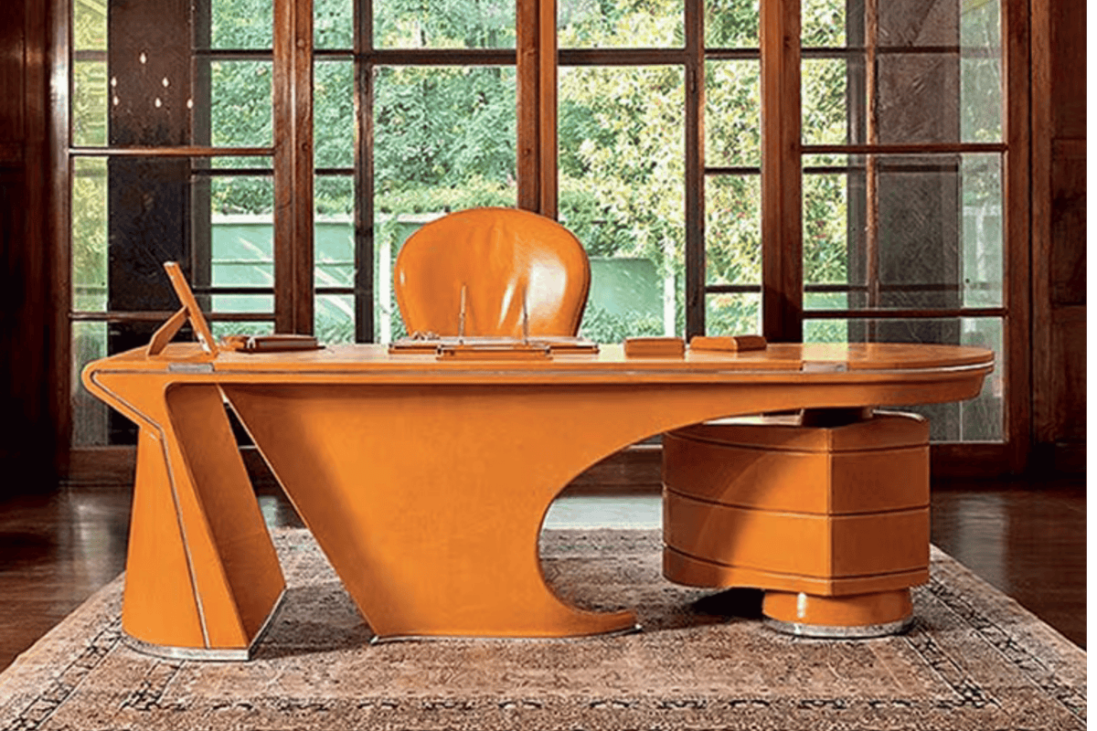 Orange Sculptural Solid Surface Executive Desk for Creative Offices in acrylic solid surface for custom B2B project furniture