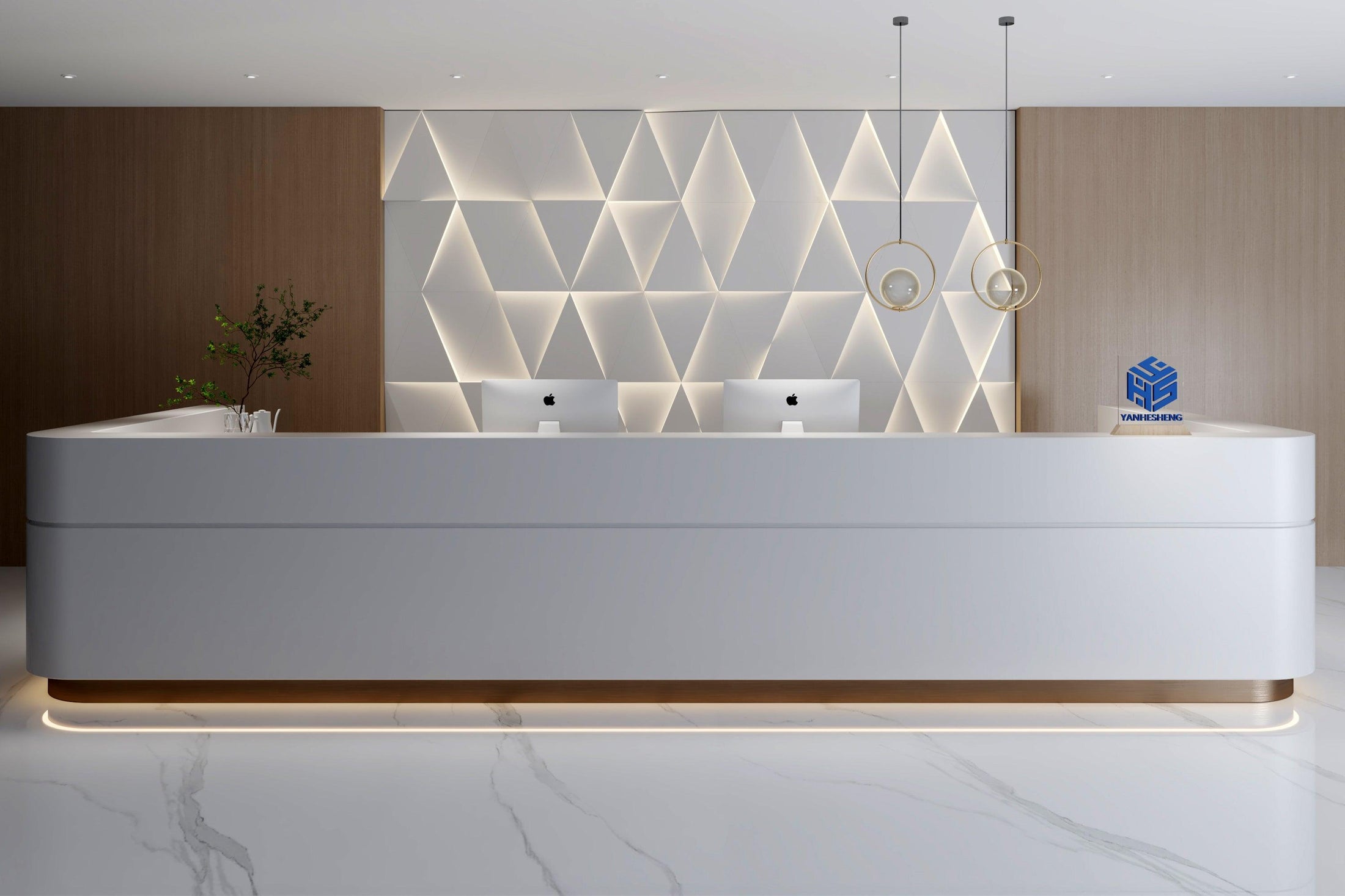 Modern White Solid Surface Reception Desk for Beauty and Office Spaces in acrylic solid surface for custom B2B project furniture