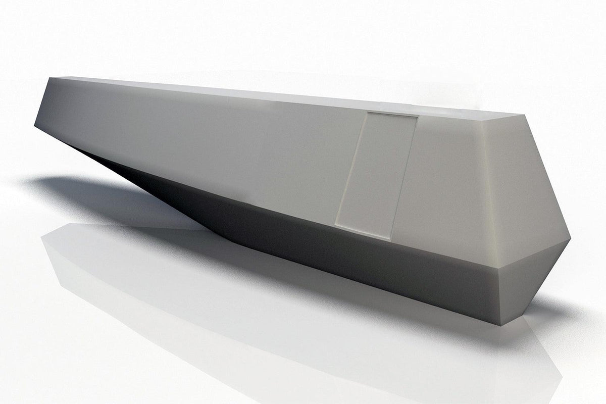 Side view of creative solid surface service counter for hotel and company front desks with seamless acrylic solid surface finish