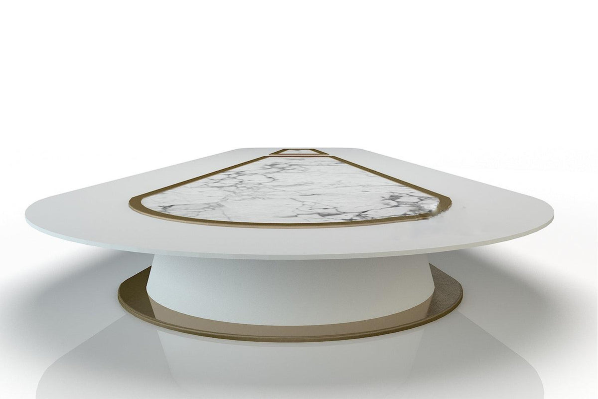 Side view of oval white solid surface conference table for large offices with seamless acrylic solid surface finish