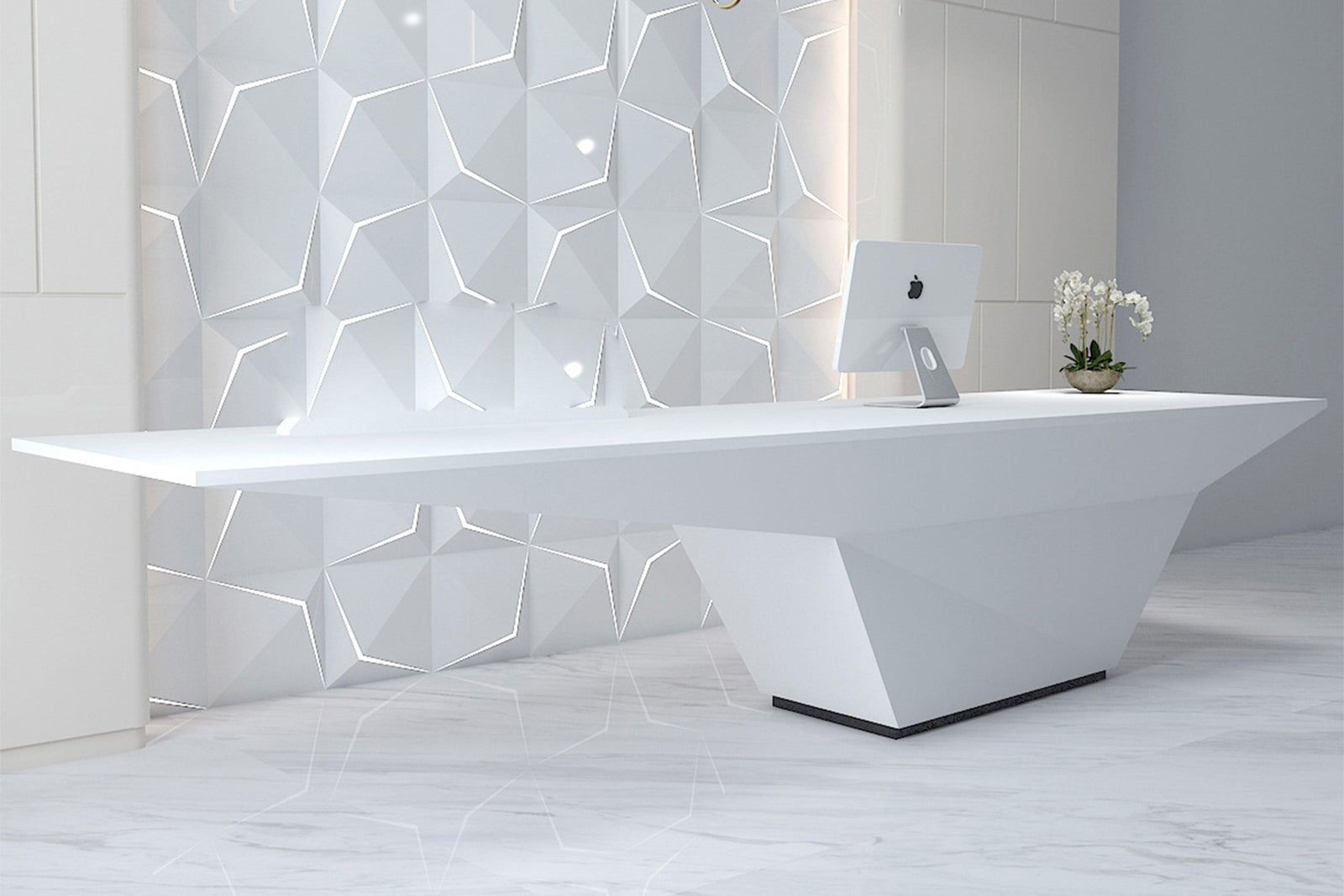 Two-Meter White Solid Surface Reception Desk for Company Front Desks