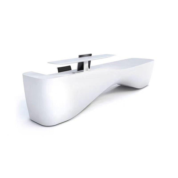White Shaped Solid Surface Reception Desk for Commercial Projects in acrylic solid surface for custom B2B project furniture