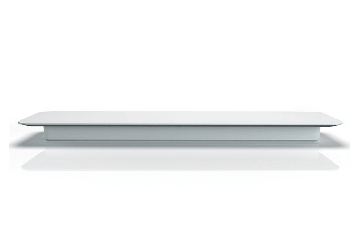 Side view of white solid surface conference table for modern meeting rooms with seamless acrylic solid surface finish