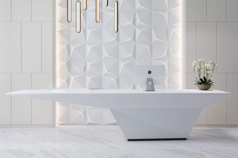 Two-Meter White Solid Surface Reception Desk for Company Front Desks in acrylic solid surface for custom B2B project furniture