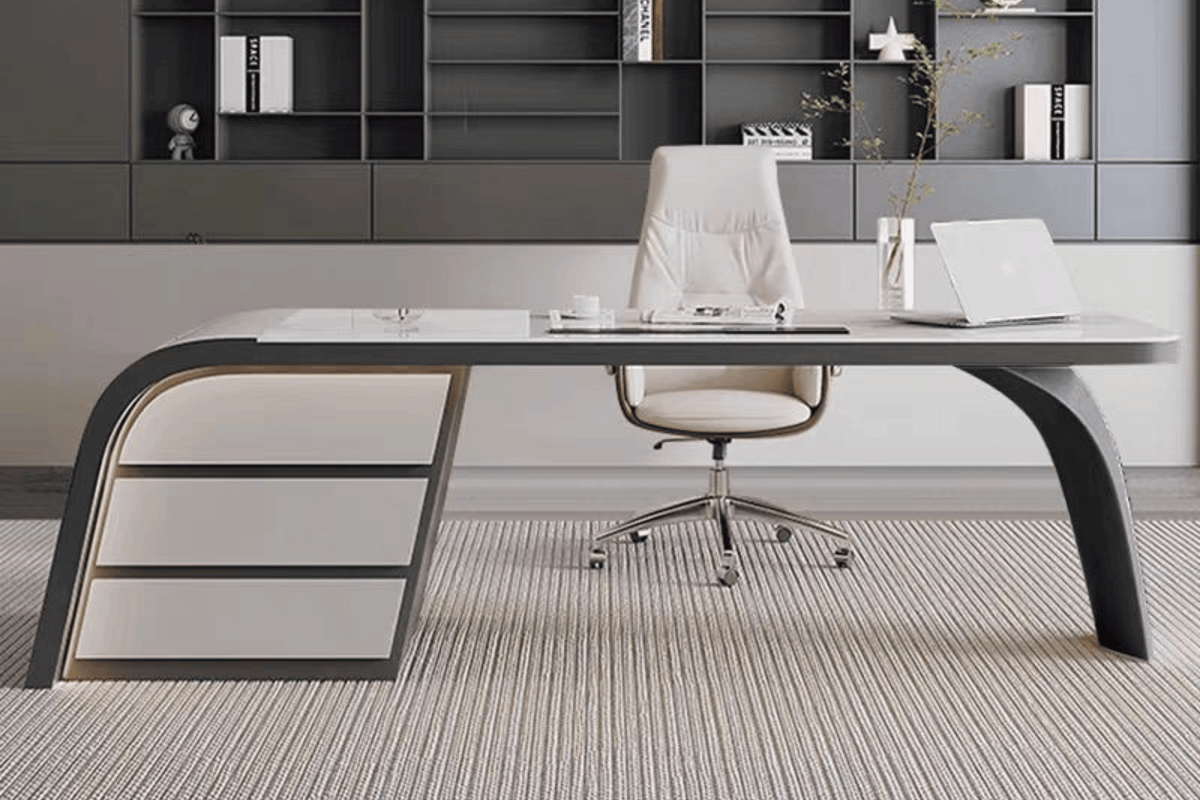 White Modern Solid Surface Manager Desk for Office Projects in acrylic solid surface for custom B2B project furniture