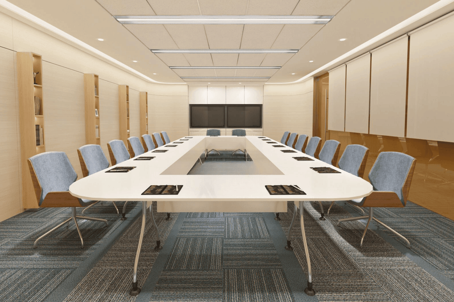 White Rectangular Solid Surface Conference Table for 22-Person Meetings