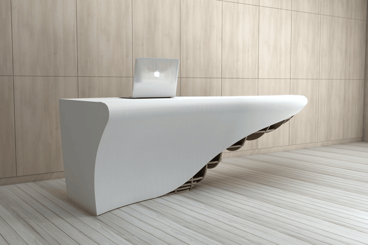 Custom logo reception desk for a commercial interior