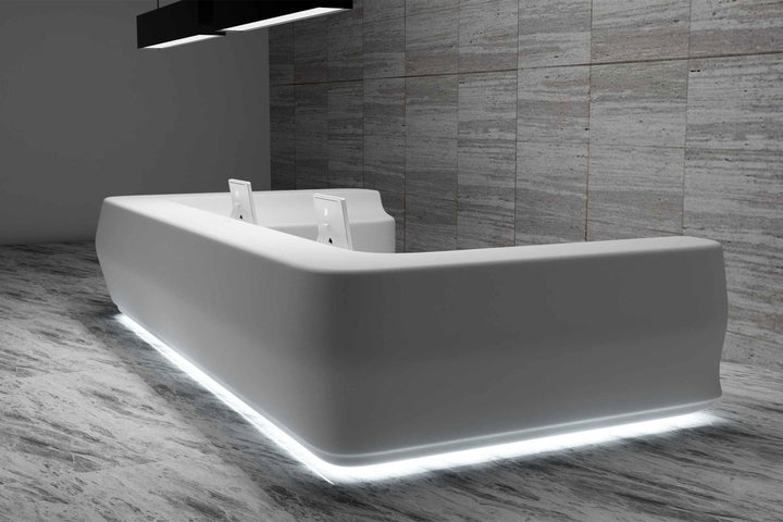 U-Shaped White Solid Surface Reception Desk for Office Furniture Projects in acrylic solid surface for custom B2B project.
