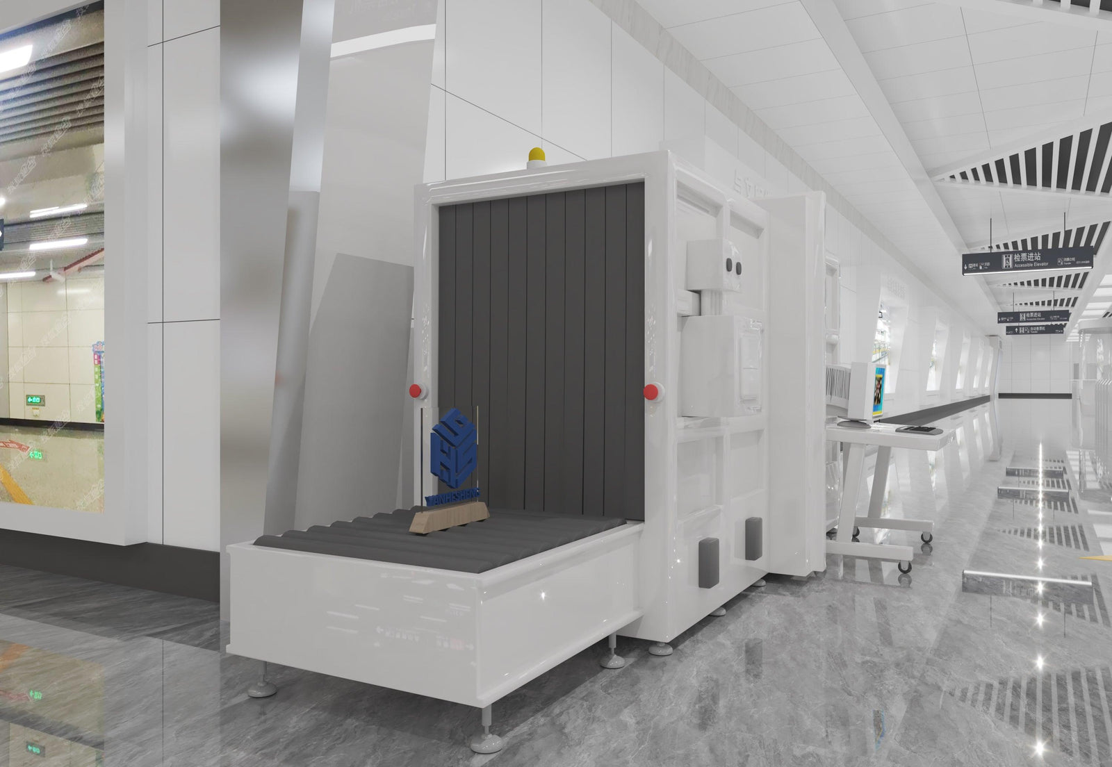 Custom Solid Surface Airport Security Checkpoint Kiosk in acrylic solid surface for custom B2B project furniture