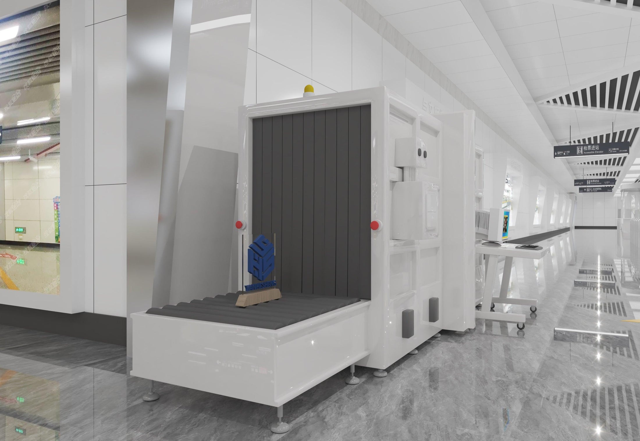 Custom Solid Surface Airport Security Checkpoint Kiosk in acrylic solid surface for custom B2B project furniture