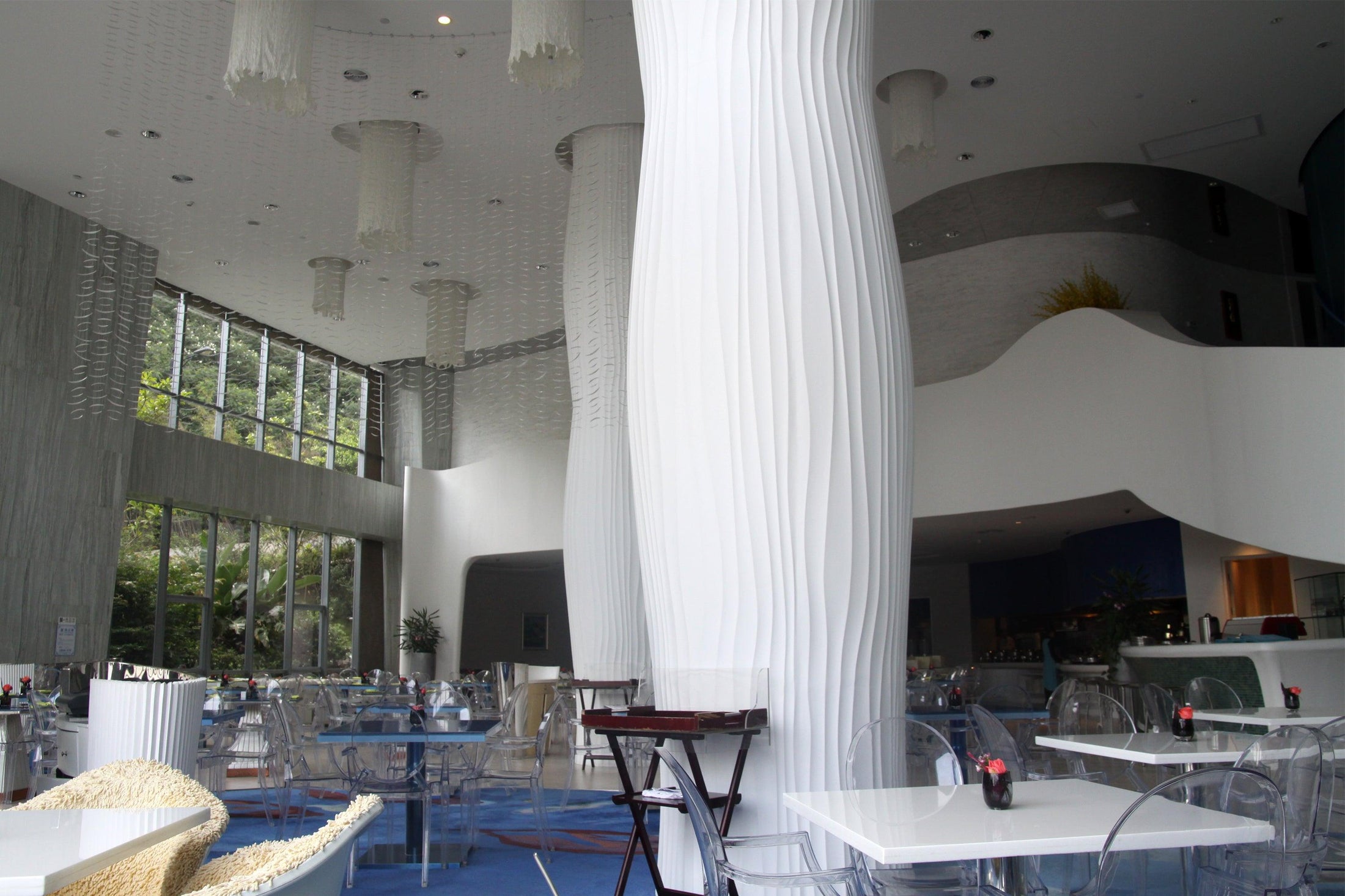 White Solid Surface Decorative Columns for Commercial Interiors in acrylic solid surface for custom B2B project furniture