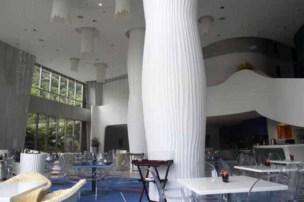 White Solid Surface Decorative Columns for Commercial Interiors in acrylic solid surface for custom B2B project furniture