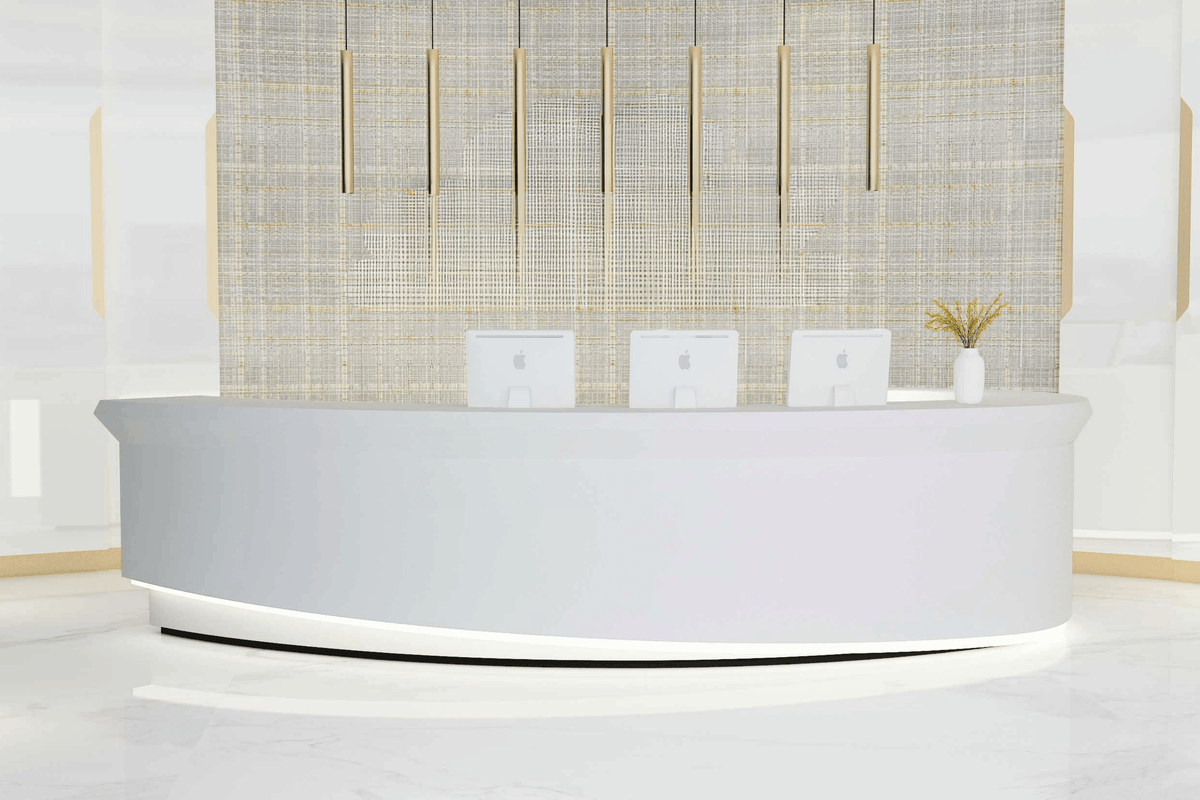 Half-Round White Solid Surface Reception Desk for Offices in acrylic solid surface for custom B2B project furniture