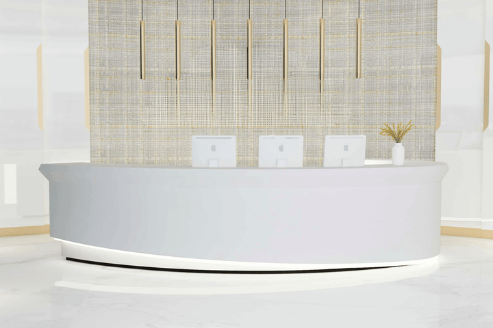 Half-round solid surface clinic reception desk
