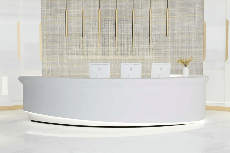 Half-Round White Solid Surface Reception Desk for Offices in acrylic solid surface for custom B2B project furniture
