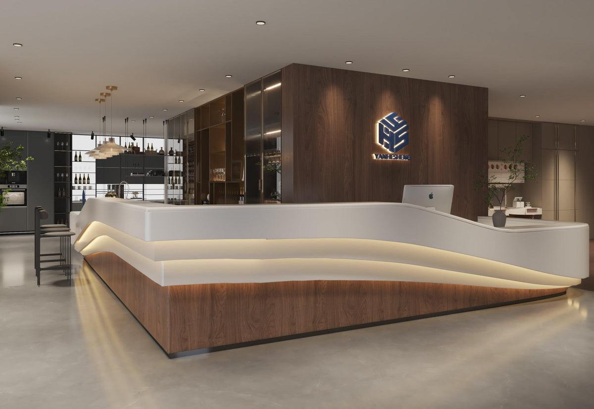 Arc Solid Surface Hospital Reception Desk for Healthcare Projects in acrylic solid surface for custom B2B project furniture
