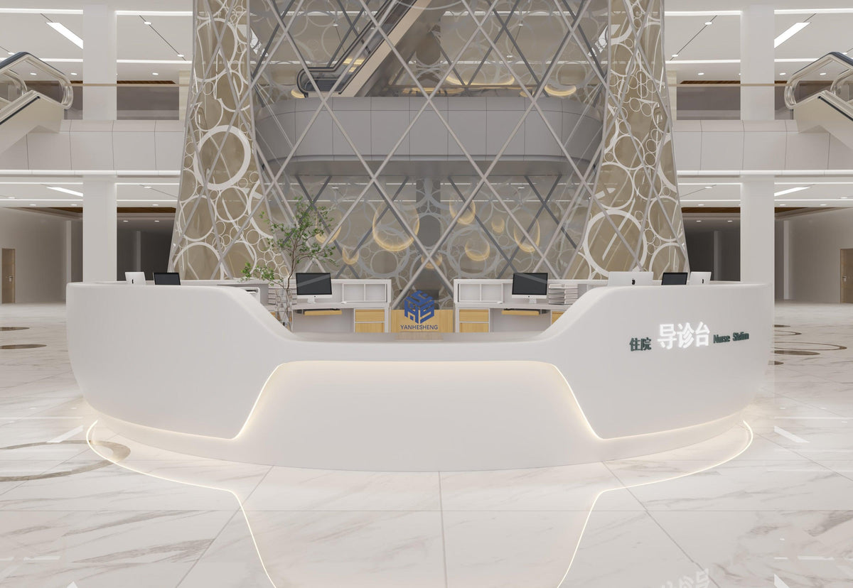 Round white solid surface clinic service counter